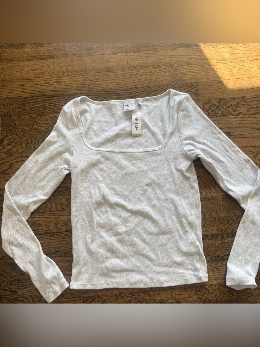NWT! Aritzia Square Neck Light Gray Square-Neck Ribbed Long Sleeve Top
